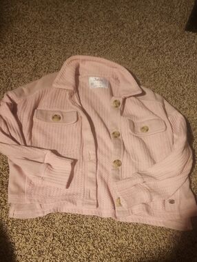 Justice Pale Pink Waffle-Knit Button Cardigan